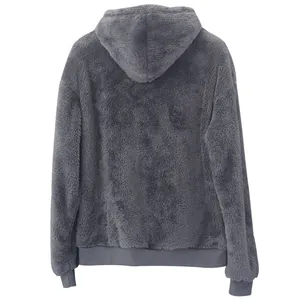 Rückansicht eines grauen Oversize-Fleece-Hoodies, weiche und schwere Flanell-Qualität.