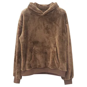 Gemütlicher brauner Oversized-Flanell-Hoodie mit weicher Fleece-Struktur für Herren
