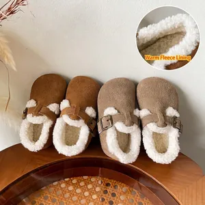 Kids Birkenstock Style Winter Warm Fleece Lined Shoes For Boys Girls Cow Suede Faux Lamb Wool Toddler Loafers