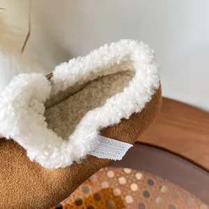 Warm fleece-lined children's winter shoes with cozy brown suede finish for toddlers