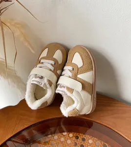 Warm winter casual toddler shoes with soft faux fur lining and easy velcro strap
