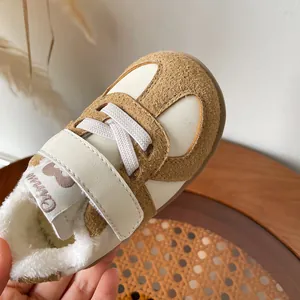 Toddler winter sneakers with warm faux fur lining and velcro strap in tan and white