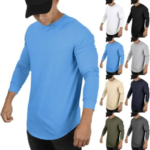 Herren Langarmshirt mit Rundhalsausschnitt und abgerundetem Saum in mehreren Uni-Farben