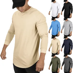 Einfarbiges Langarm-T-Shirt für Herren mit Rundhalsausschnitt und abgerundetem Saum