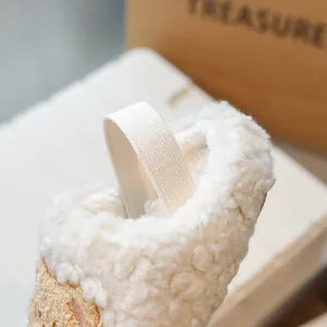 Scarpe primi passi calde in pile per neonati con cinturino