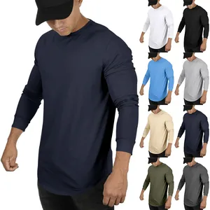 T-shirt de sport à manches longues pour hommes avec col rond et un ourlet arrondi