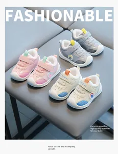 Detailed view of three pairs of fleece-lined waterproof baby walking shoes in various colors