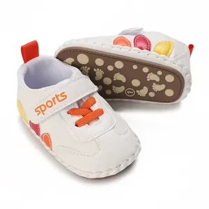 Scarpe primi passi per neonati 0-1 anno, bianche con accenti colorati e chiusura a strappo