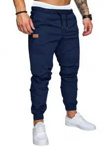 Pantalones cargo azul marino para hombre con cintura con cordón y puños elásticos