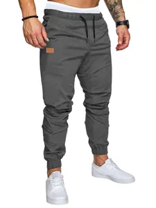 Pantalones jogger casuales gris oscuro para hombre con cintura de cordón y puños