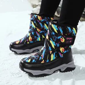 Kids Winter Snow Boots High Top Waterproof Fleece Lined Outdoor Sport Shoes Graffiti Camouflage Anti-Slip Sole Boys Girls