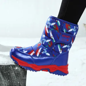 Waterproof high-top children's snow boots with warm fur lining and graffiti pattern