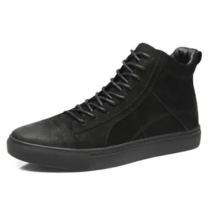 Zapatos casuales de hombre en cuero genuino negro, estilo inglés alto