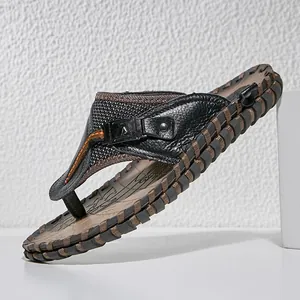 Heren Handgestikte Echt Leren Strandsandalen Antislip Casual Slippers Outdoor Zomer Slippers Grote Maat