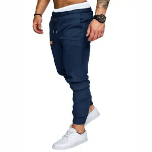 Elegantes pantalones jogger cargo azul marino para hombre con cordón y puños elásticos
