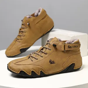 Winter men's fleece-lined high-top Martin boots with warm brown leather and octopus sole