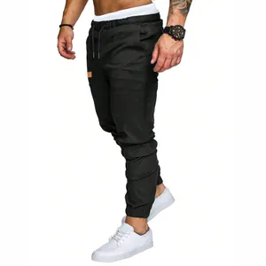 Pantalones cargo negros para hombre con cordón y puños elásticos para deporte