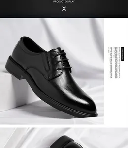 Side view of elegant black leather dress shoe for men with high-quality grain finish