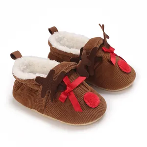 Christmas Baby Shoes Reindeer Corduroy Warm Fleece Toddler Shoes Soft Sole Anti-Slip Infant Walking Shoes Winter Warm Boots