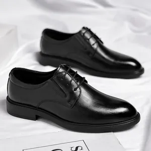 Elegant black men's leather formal wedding shoes with an 8cm height increase
