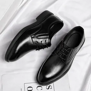 Elegant black men's wedding dress shoes with hidden 8cm height increase feature