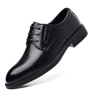 Classic black leather business dress shoes for men with lace-up design and polished finish