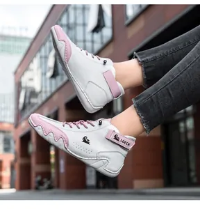 White and pink high-top leather Martin boots for women featuring LDECK side logo