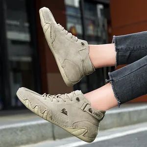 Bottines Martin en cuir véritable kaki pour femmes, montantes avec doublure polaire