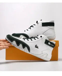 LDECK high-top white and green contrast leather casual boots for men and women
