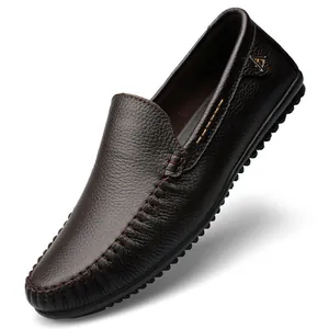 Mocassini Casual da Uomo in Vera Pelle di Vacchetta Comodi con Suola Morbida Scarpe Traspiranti Slip-on per Anziani Papà