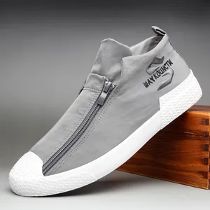 Zapatillas de Lona de Moda para Hombre Zapatos Casuales con Cremallera Frontal Transpirables de Caña Baja Zapatos Vulcanizados