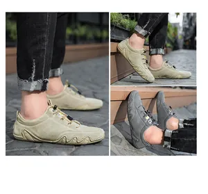 Κοντινό πλάνο ανδρικών casual loafers με σόλα χταπόδι σε μπεζ και γκρι χρώμα