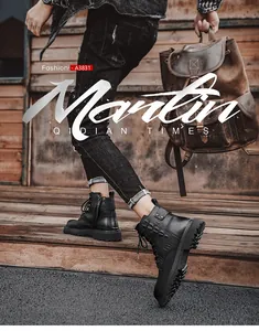 Stivali Martin da uomo in pelle nera stile British, caratterizzati da un design high-top.