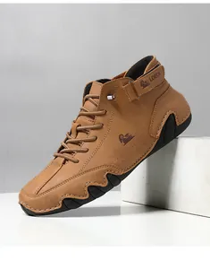 Macro view of brown casual Martin boot featuring octopus sole and LDECK logo branding