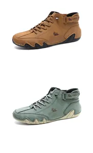 Detailed view of brown and grey high-top casual octopus boots for men.