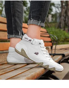 White high-top men's casual leather boots featuring unique octopus anti-slip rubber sole