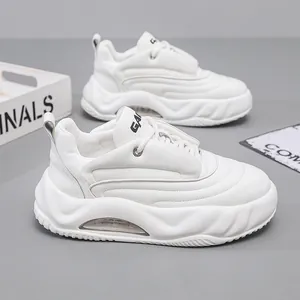 Men Trendy Cattle Hide Platform Daddy Shoes Fall Winter New Color Block Bread Shoes Height Increasing Air Cushion Sneakers