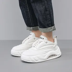Stylish white mens chunky sneakers with height-increasing platform and air cushion