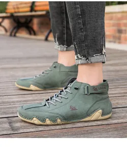 Casual men's high-top boots with unique wavy octopus sole in sage green finish