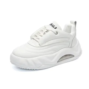 Stylish men's white chunky dad sneakers featuring thick height-increasing air cushion sole