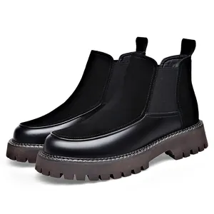 Bottines Chelsea en cuir noir pour hommes avec détails en daim et semelles crantées épaisses
