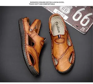 Sandales décontractées en cuir marron pour hommes avec semelle souple et respirante