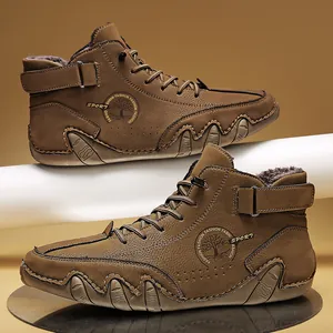 Bottes d'Hiver Décontractées pour Hommes Doublure en Peluche Chaude Antidérapante en Cuir PU Bottines Martin Boots