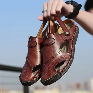 Sandales en cuir marron de qualité supérieure pour hommes avec coutures faites main