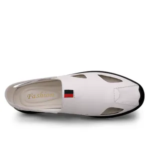 Men's white breathable casual sandals with closed-toe design and stylish cut-outs.