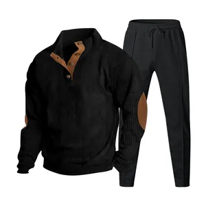 Chándal de pana de dos piezas para hombre con textura de canalé y coderas