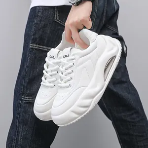 Trendy white chunky platform sneakers for men with air cushion and thick sole design