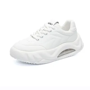 Men's stylish white chunky sneakers featuring a thick sole and air cushion design.