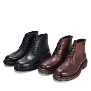 Classici stivaletti in pelle da uomo in stile inglese brogue in nero e marrone