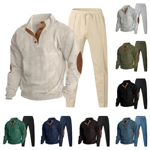Heren Corduroy Top En Broek Set Casual Opstaande Kraag Knoop Lange Mouwen Sweatshirt Lange Broek Herfst Sportkleding